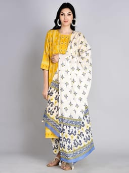 Ornamental Printed Kurta Trouser Dupatta Front