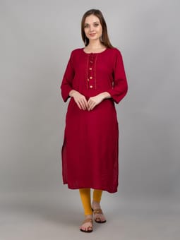Solid 3/4 Sleeve Kurta Front