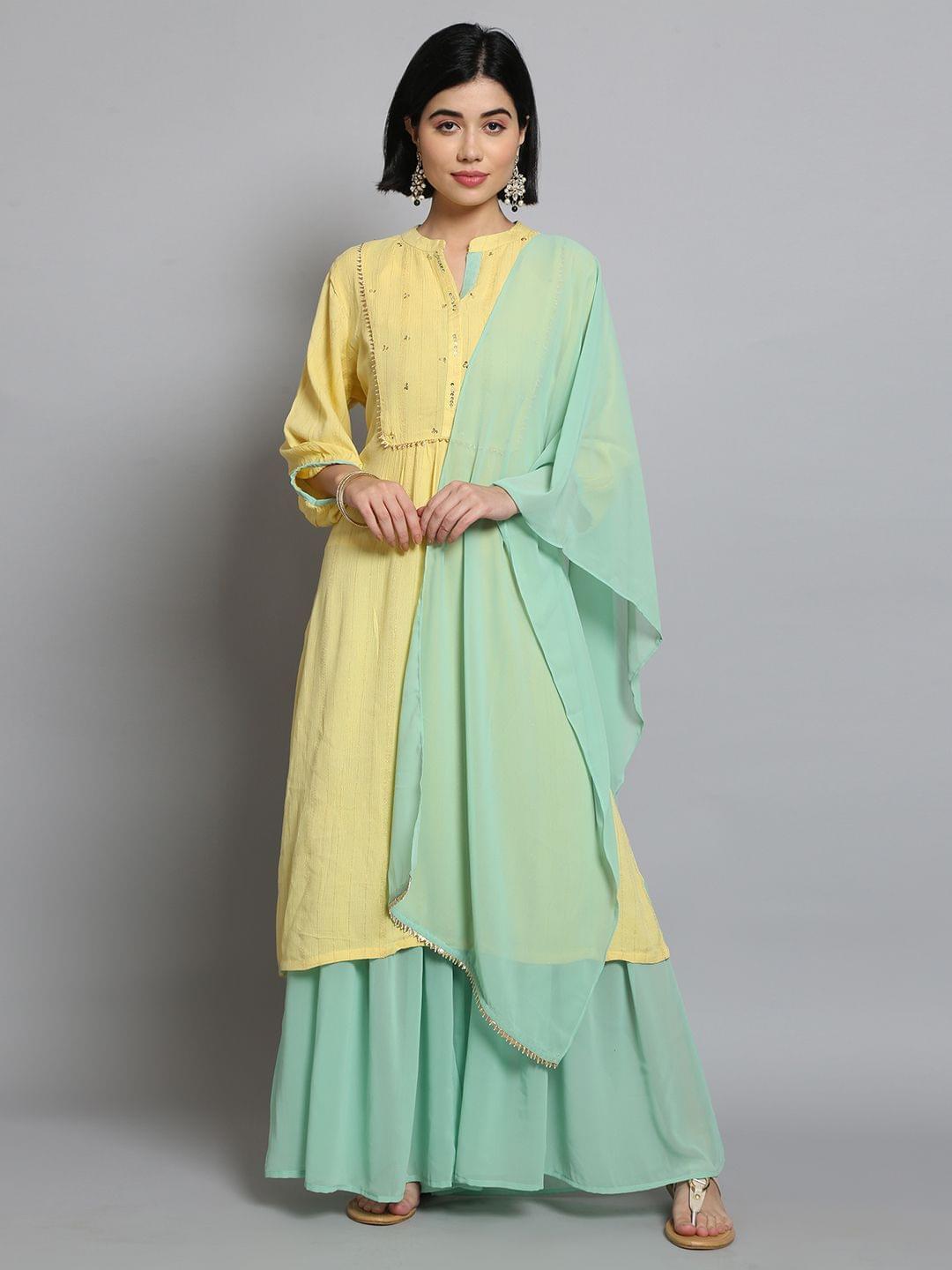 Solid Kurta Inner Sharara With Dupatta Front