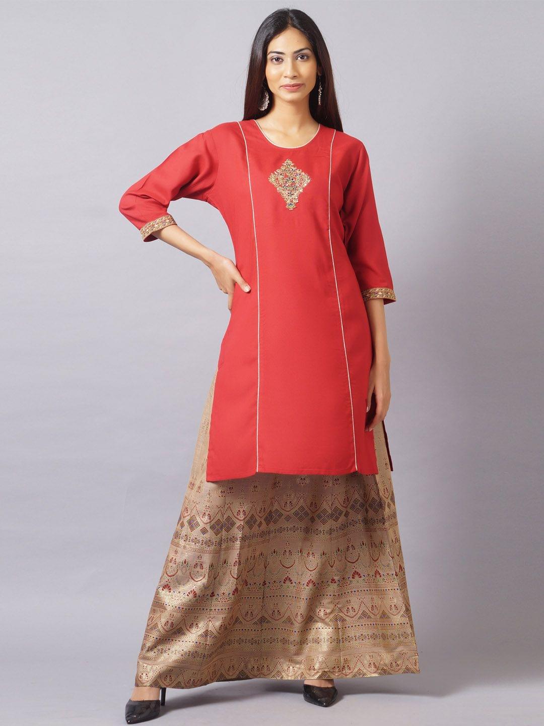 Rayon Slub Printed Kurti With Skirt Front