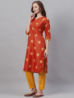 Polyester Ornamental Kurta With Trouser One