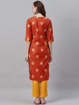 Polyester Ornamental Kurta With Trouser Back