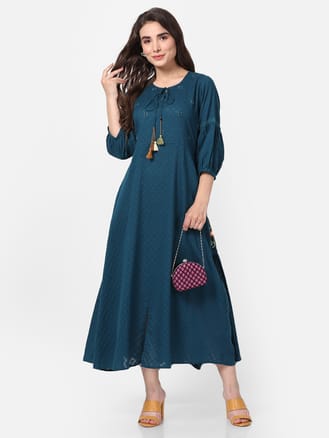 Peacock Blue Embroidered Dress