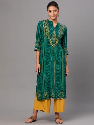 Women Green Ornamental Print Kurta