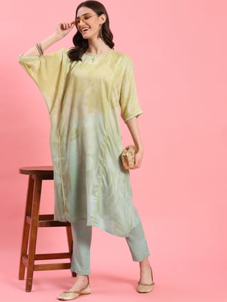 Green Floral Printed Kurta With Trouser