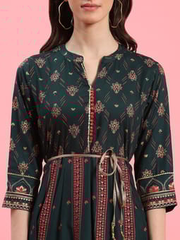 Green Ornamental Printed Dress