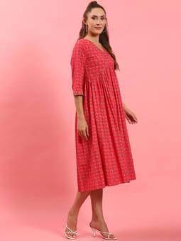 Fuchsia Geometric Printed Dress