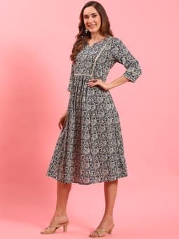 Blue Floral Printed Dress