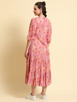 Pink Floral Printed Dress