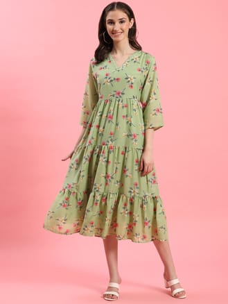 Green Tiered Printed Dress