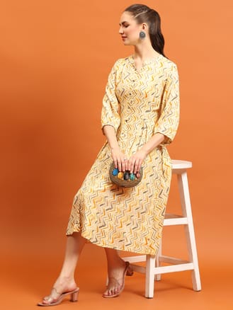 Yellow Liva Rayon Printed Dress
