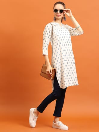 Off White Ornamental Printed Kurti