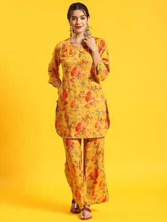 Women Yellow Floral Print Co-Ord Set
