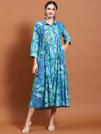 Women Blue Floral Print Dress