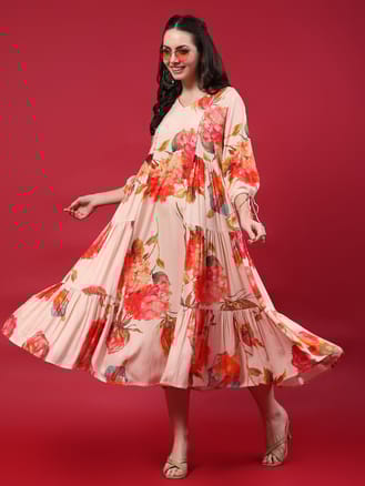 Women Peach Floral Print Dress
