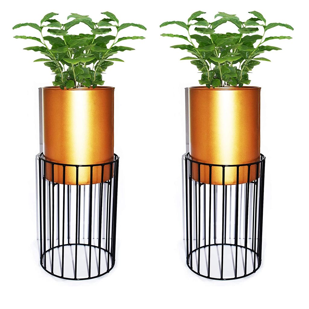 Set of 2 - Long Neck Metal wire based Planter Stand with Pot