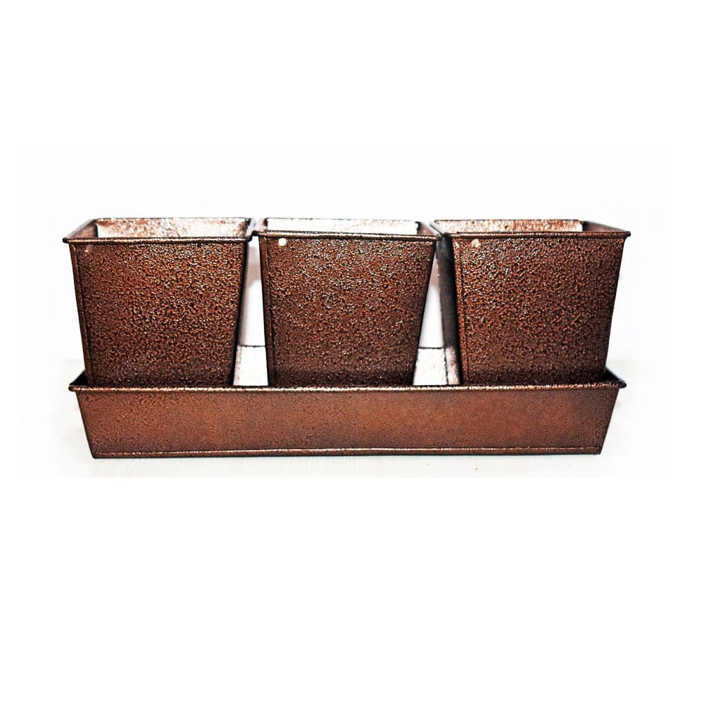 3 Planter Set with Tray for Indoor / Outdoor Use - Coffee Brown