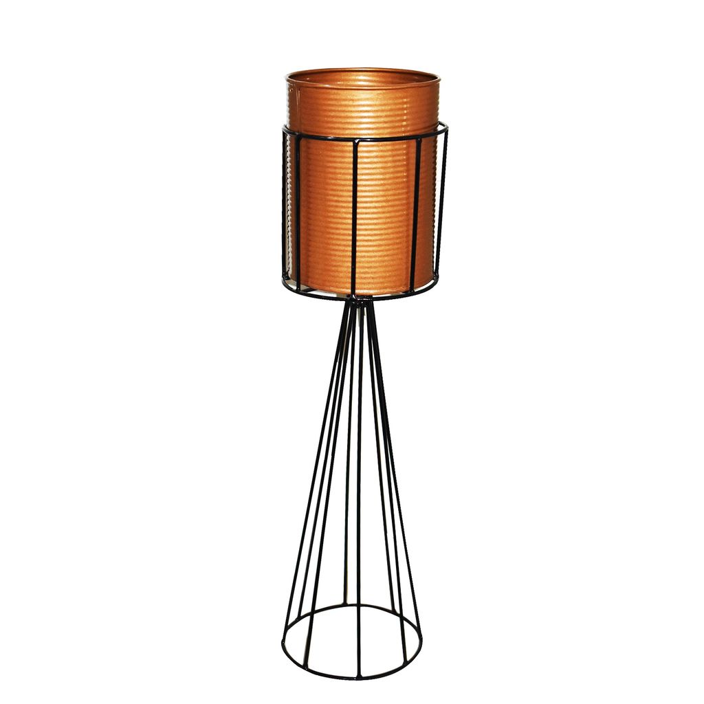 6.5 x 6.5 x 22.5 Inch - Foldable Metal Stand with Round Corrugated Pot - Black & Gold