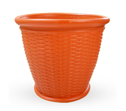 12 Inch Plastic Rattan Pot - Orange