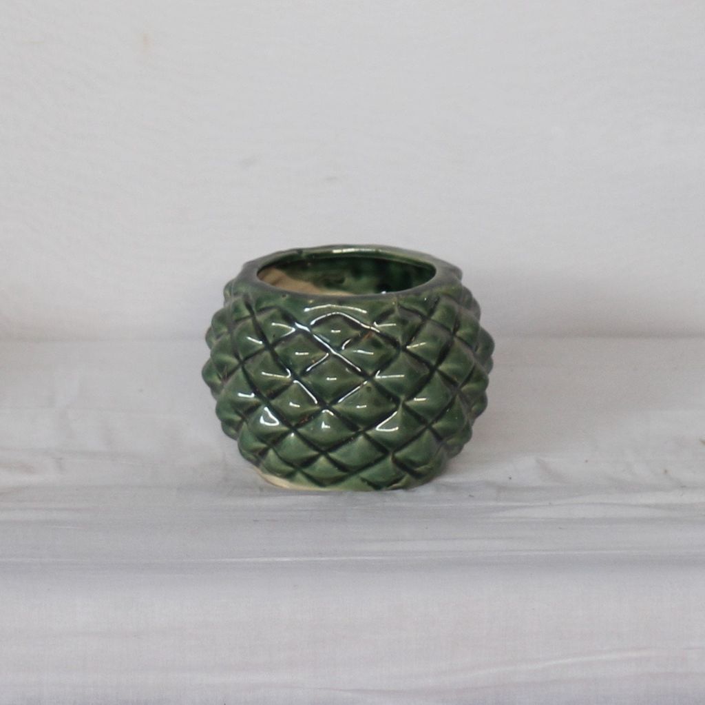 3X4 Inch Greenish Grey Pineapple Design Ceramic Planter