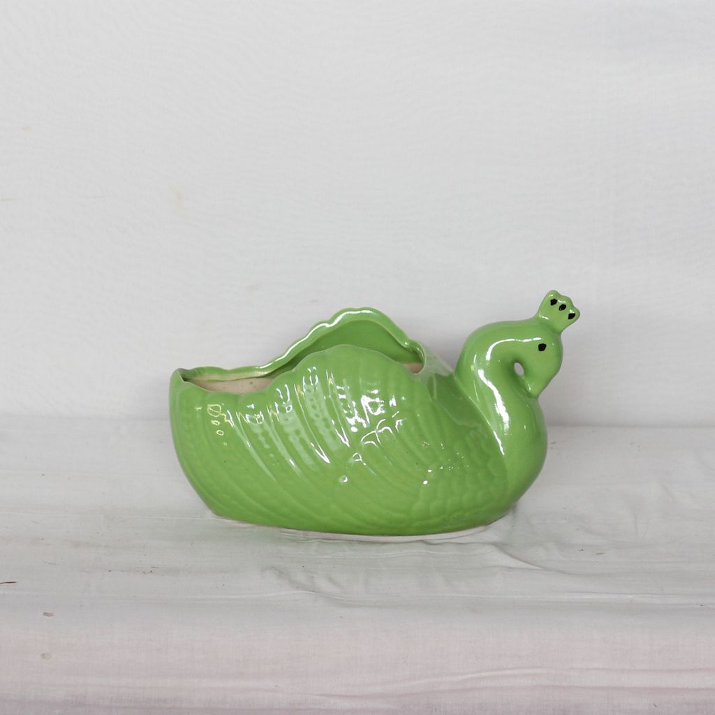 6X Inch Green Swan Bird Ceramic Planter