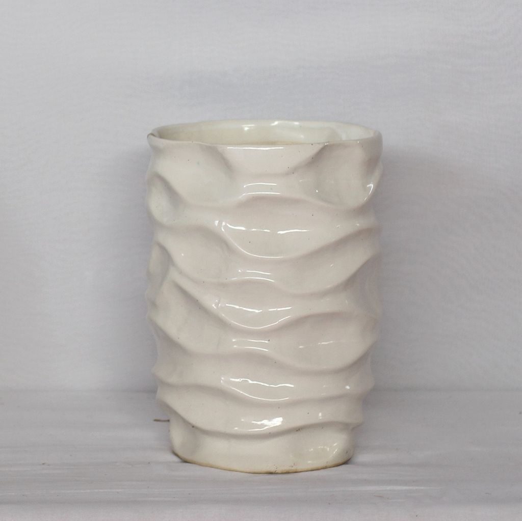 8X14 Inch White Textured Tin Ceramic Planter
