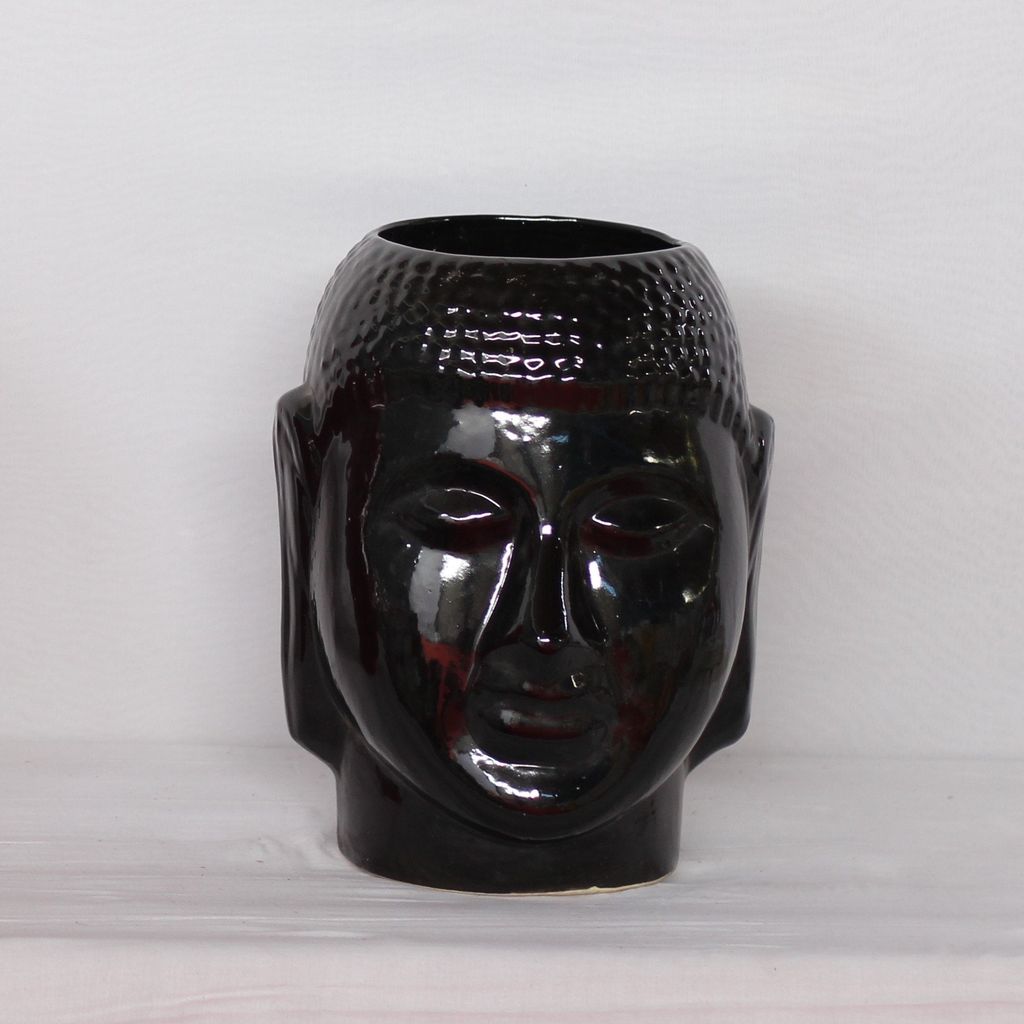 6X15 Inch Black Large Buddha Ceramic Planter