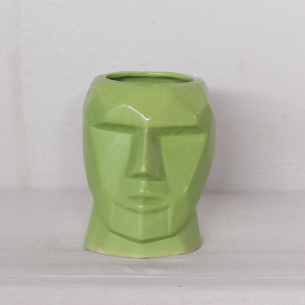 5X8 Inch Green Robot Face Ceramic Planter