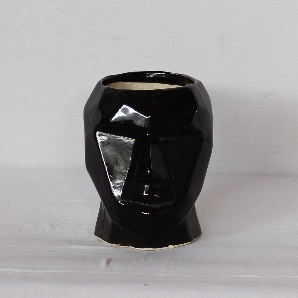4X7 Inch Black Robot Face Ceramic Planter