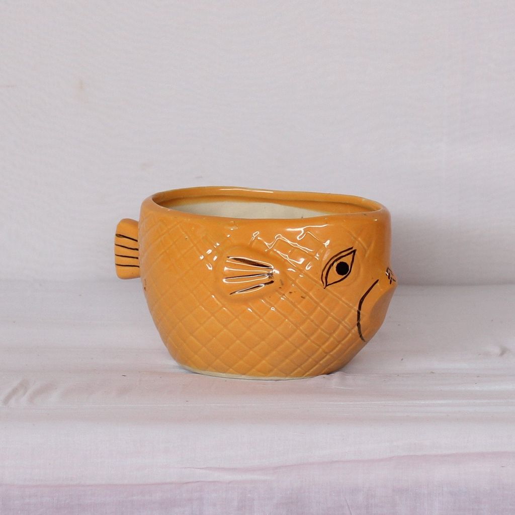 7X6 Inch Orange Fish Shape Ceramic Planter