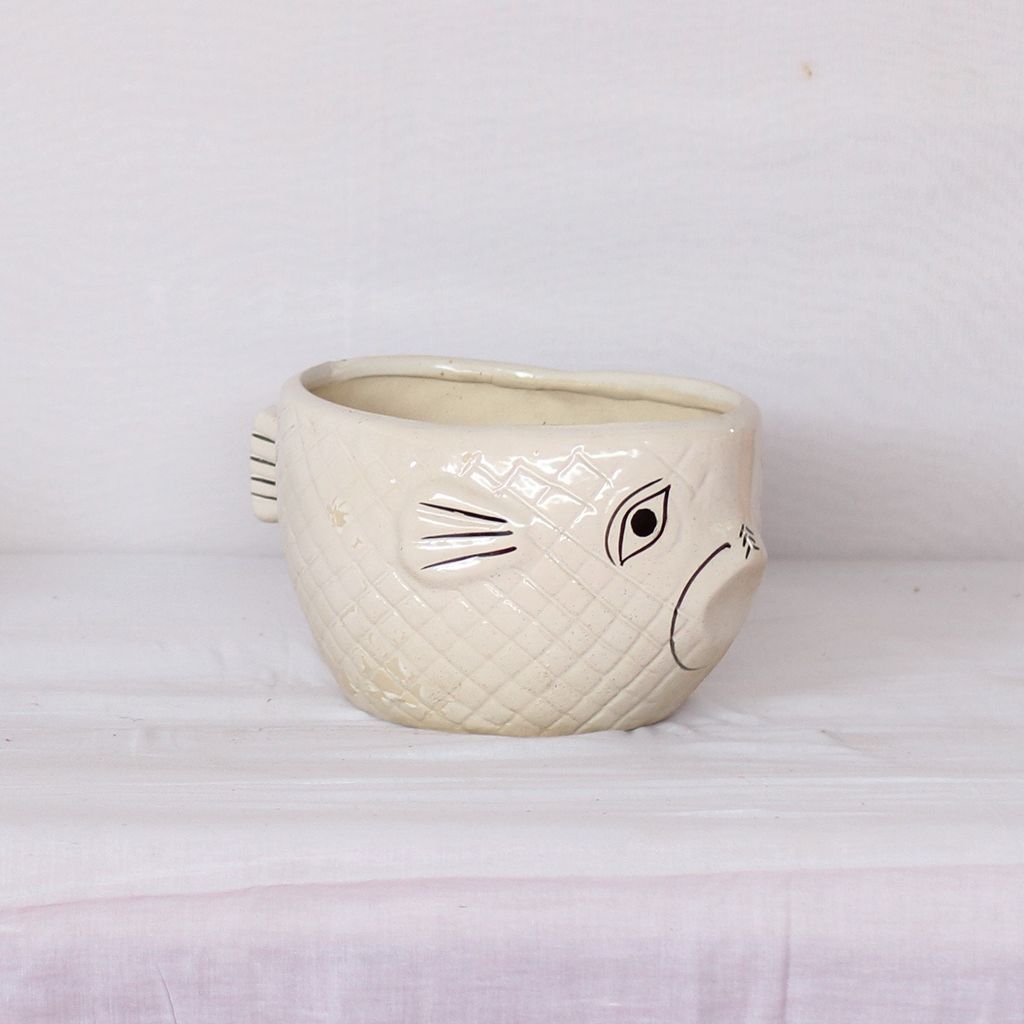 7X6 Inch White Fish Shape Ceramic Planter