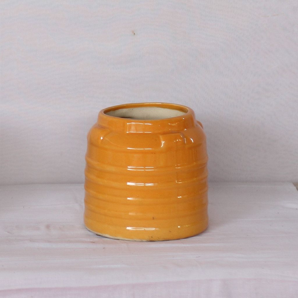 4X7 Inch Orange Round Cylindrical Lined Ceramic Planter