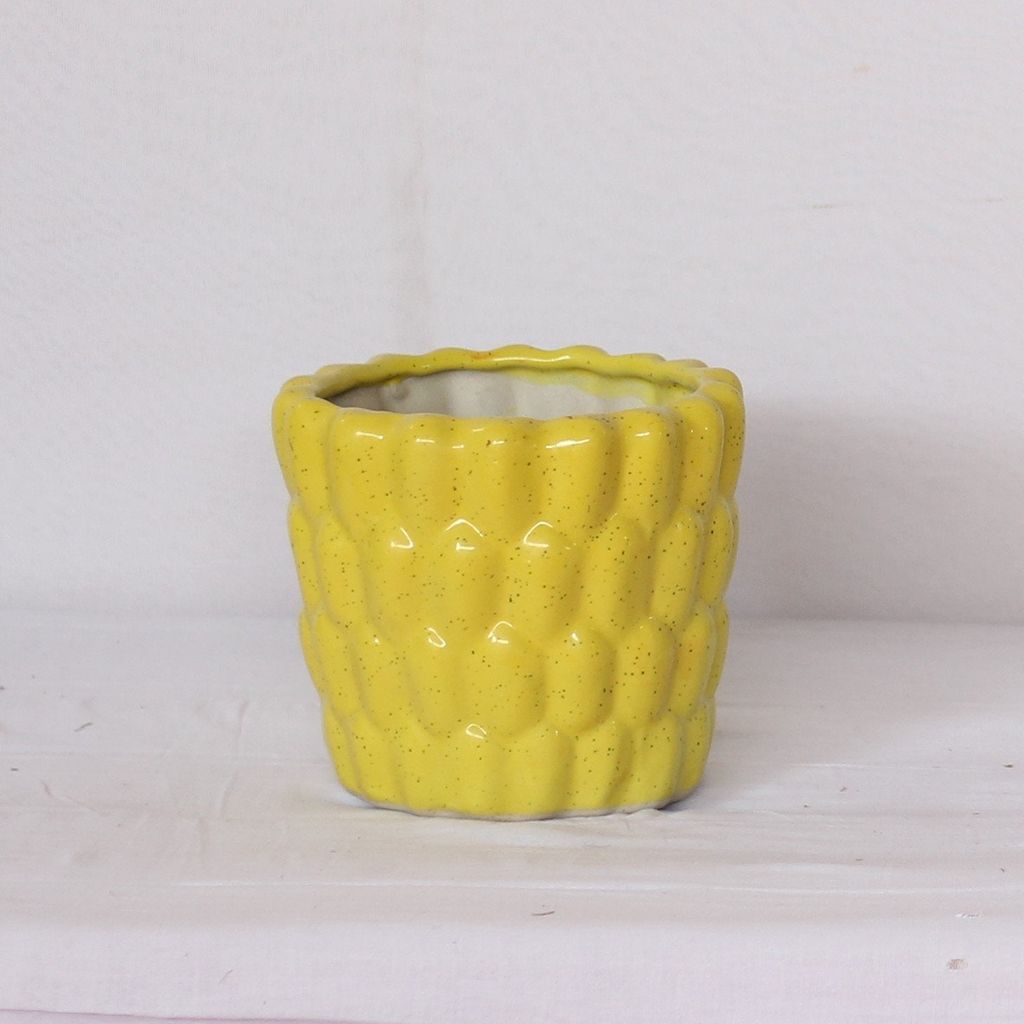 6X7 Inch Yellow Round Cylindrical Ceramic Planter