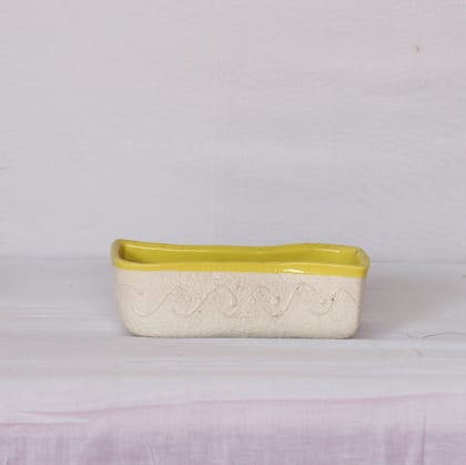 Buy 8X3X3 Inch Yellow- Cream Brick Designed Ceramic Planter Online | Urvann.com