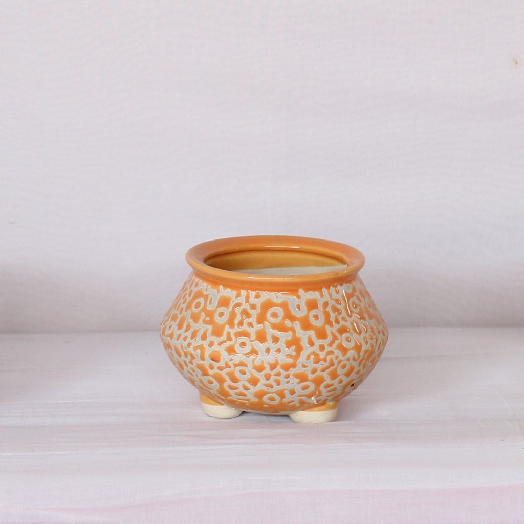 5X5 Inch White- Orange Handi Ceramic Planter
