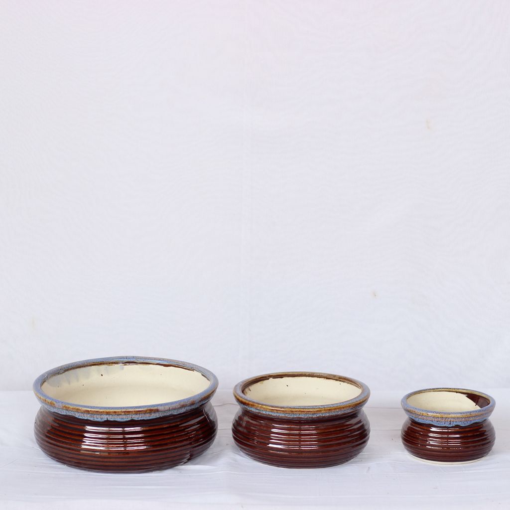 Bonsai Tray- Set of 3- Brown (3.5 x 9, 3.5 x 7, 2.5 x 5 Inch)