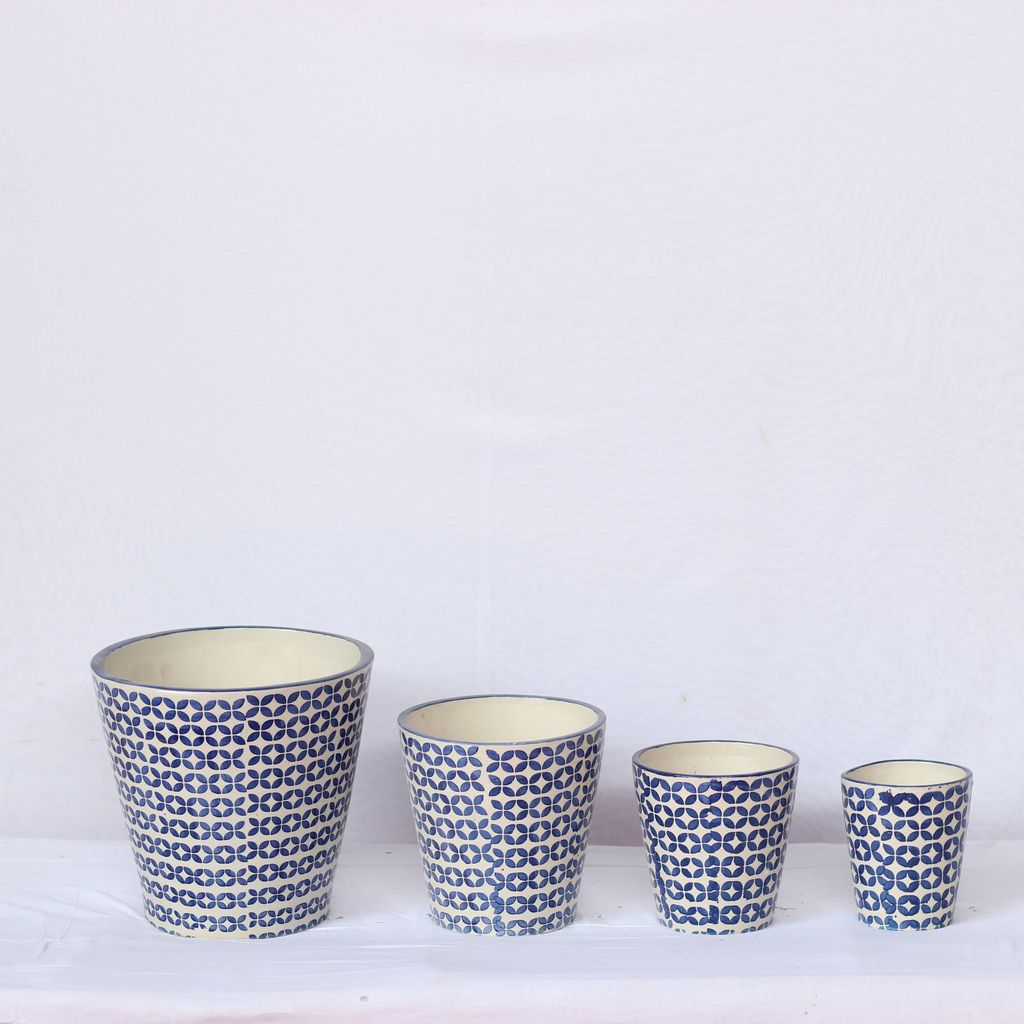 Balti Ceramic Planter- Blue- Set of 4 (10, 7.5, 6, 5 Inch)