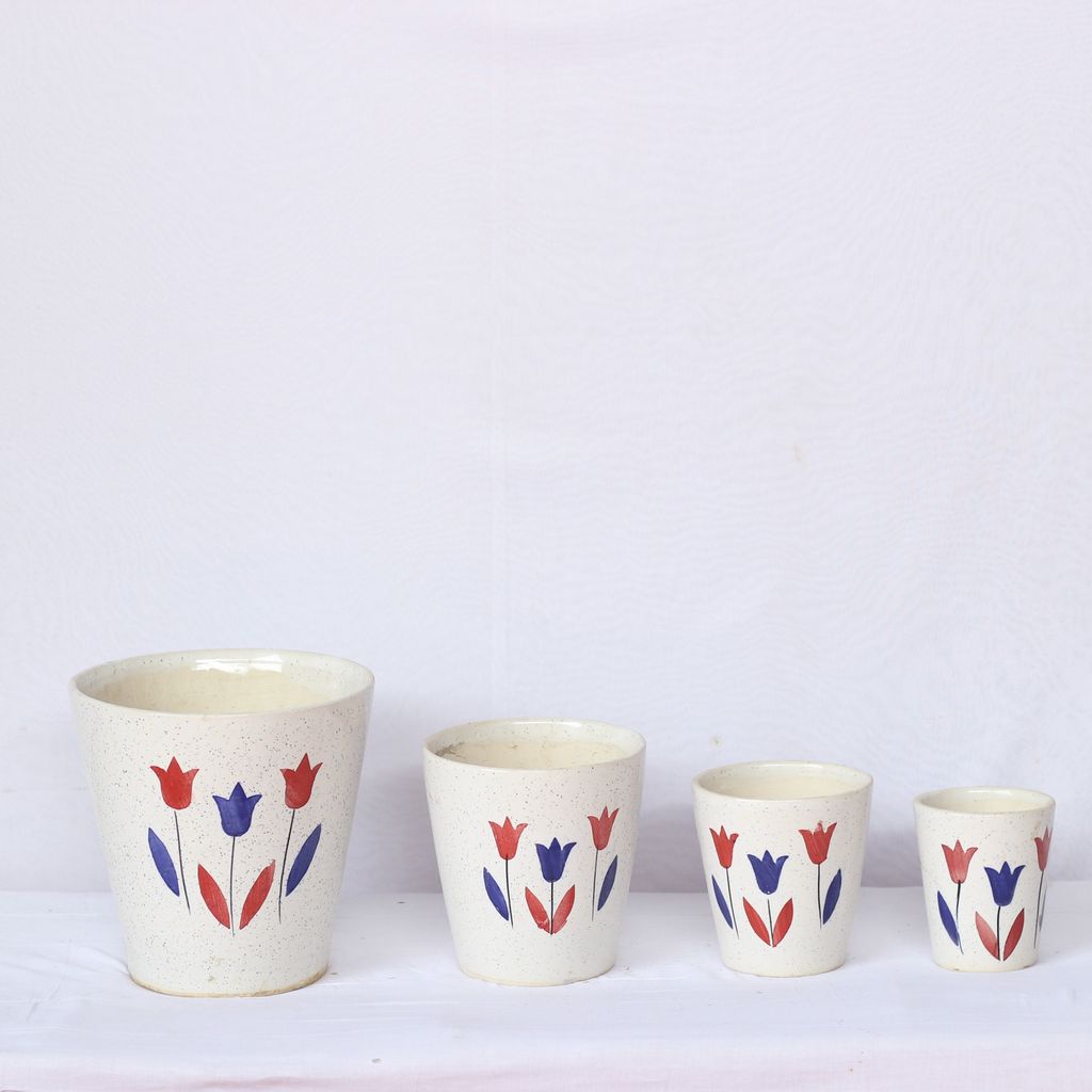 Balti Ceramic Planter- White- Set of 4 (10, 7.5, 6, 5 Inch)