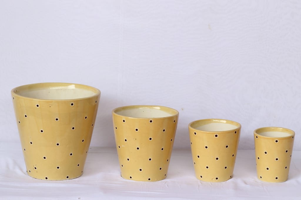 Balti Ceramic Planter- Yellow- Set of 4 (10, 7.5, 6, 5 Inch)
