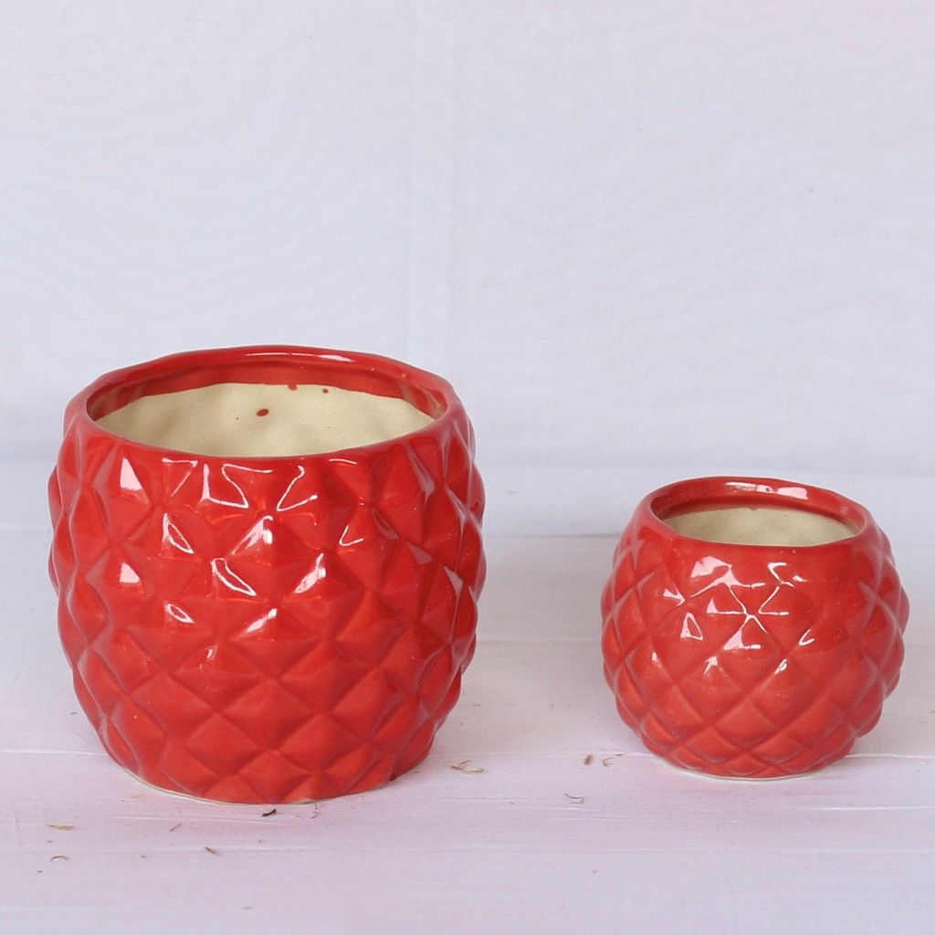 Red Edge Ceramic Planters- Set of 2 (5 x 4.5, 3 x 3 Inch)