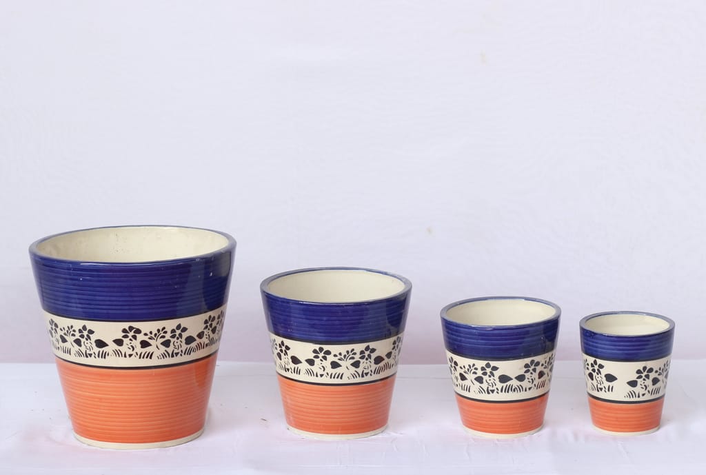 Balti Ceramic Planter- Tricolour- Set of 4 (10, 7.5, 6, 5 Inch)