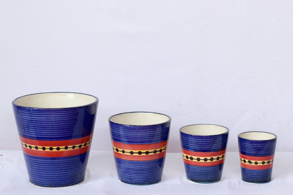 Balti Ceramic Planter- Dark Blue- Set of 4 (10, 7.5, 6, 5 Inch)