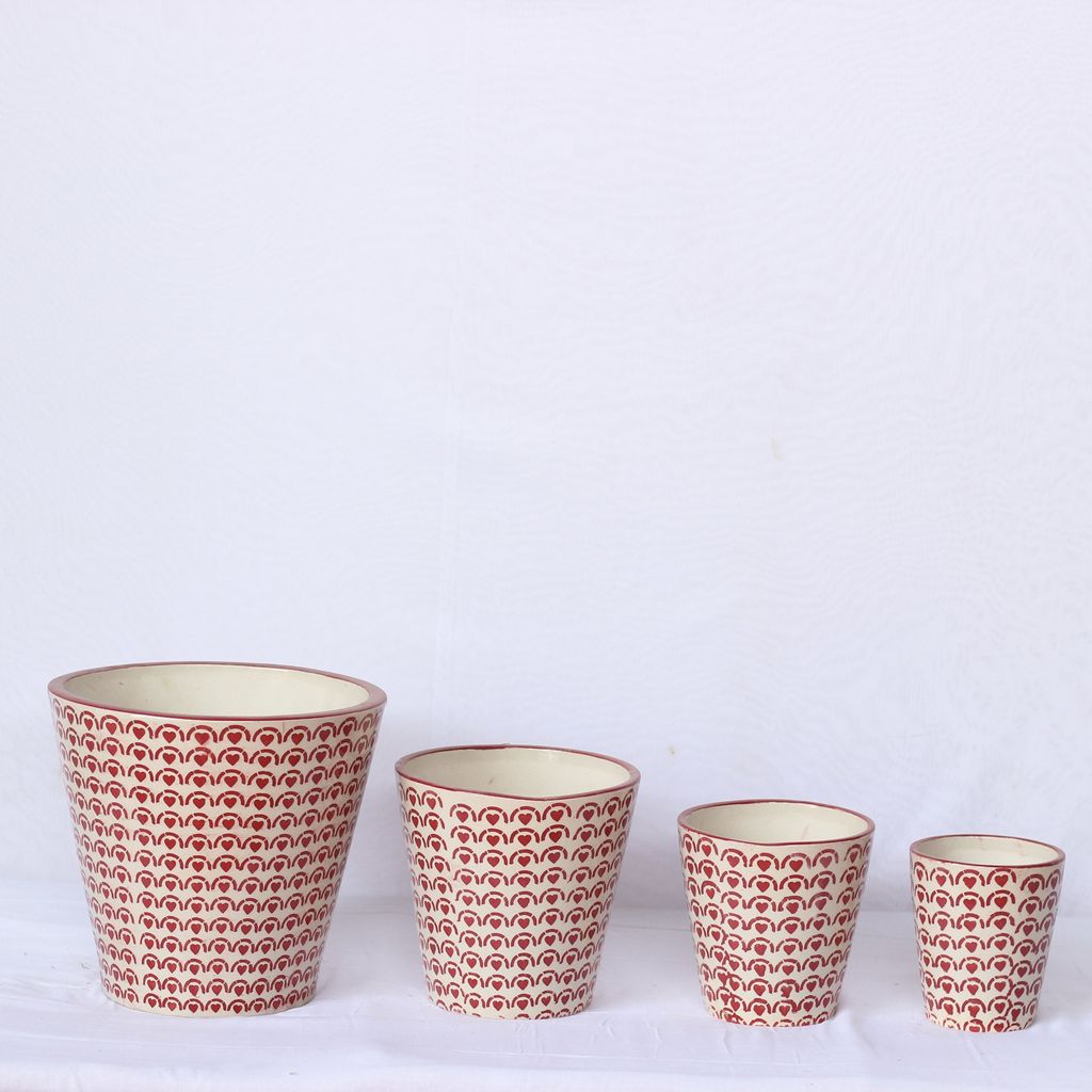 Balti Ceramic Planter- Red Heart- Set of 4 (10, 7.5, 6, 5 Inch)