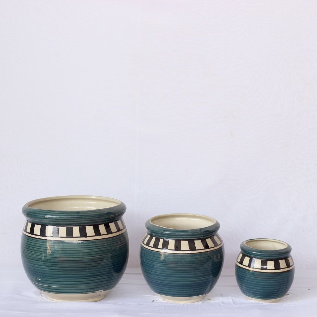 Matka Ceramic Planter-Blue- Set of 3 (10.5, 7.5, 5.5 Inch)
