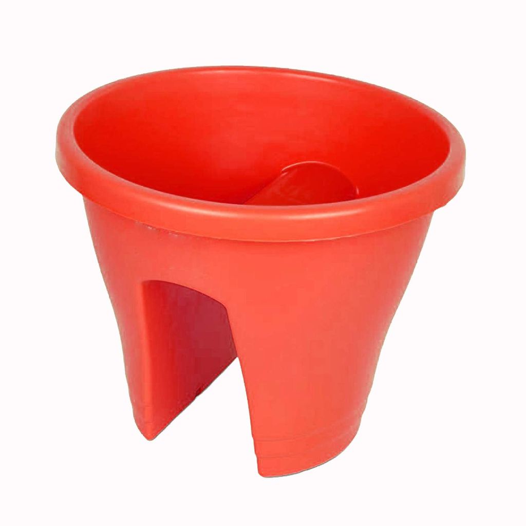 12 Inch Plastic Railing Pot - Red
