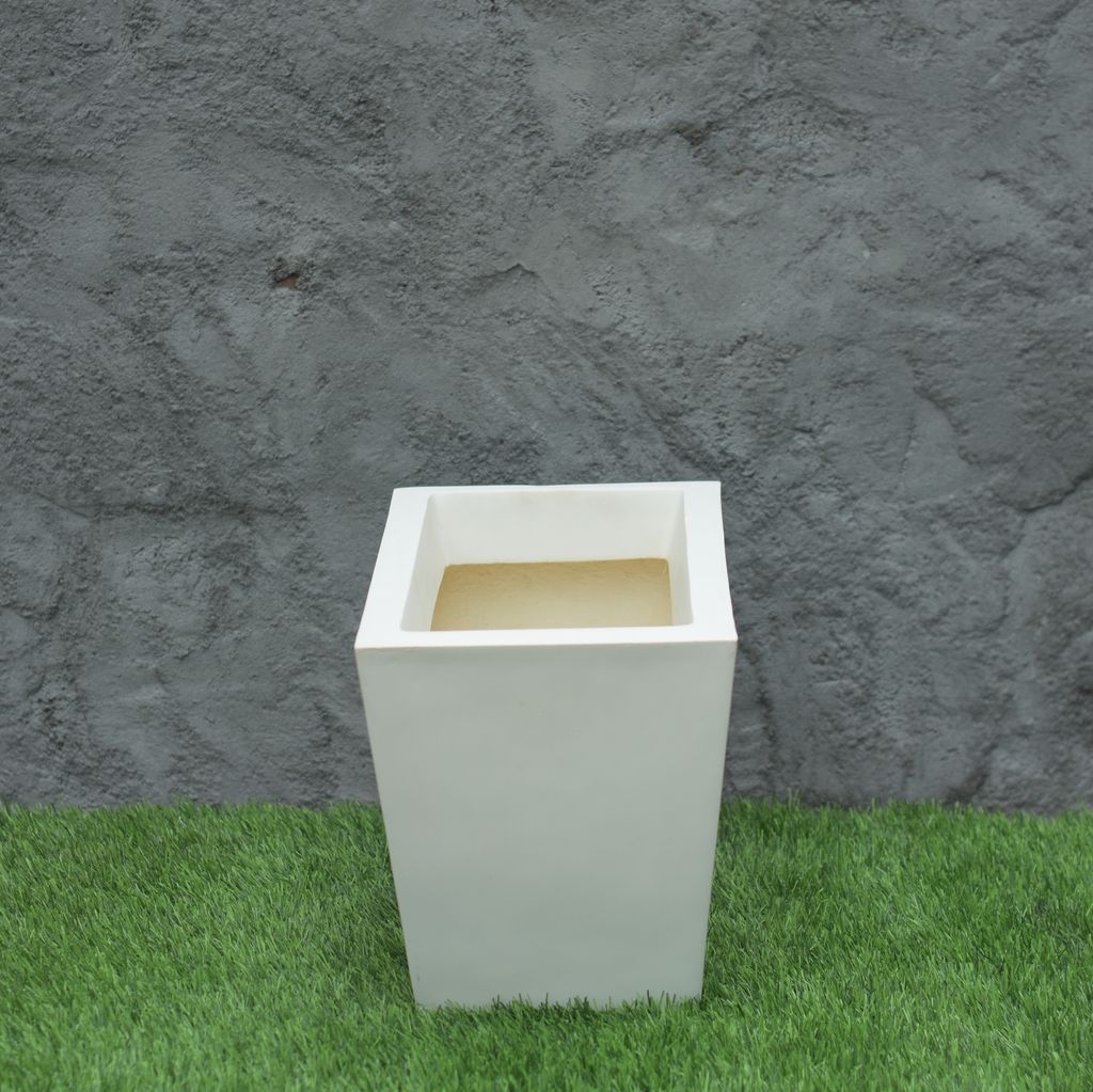 Rectangular Conical Double-Bodied Fiberglass Planter-White-22X15X14 Inches