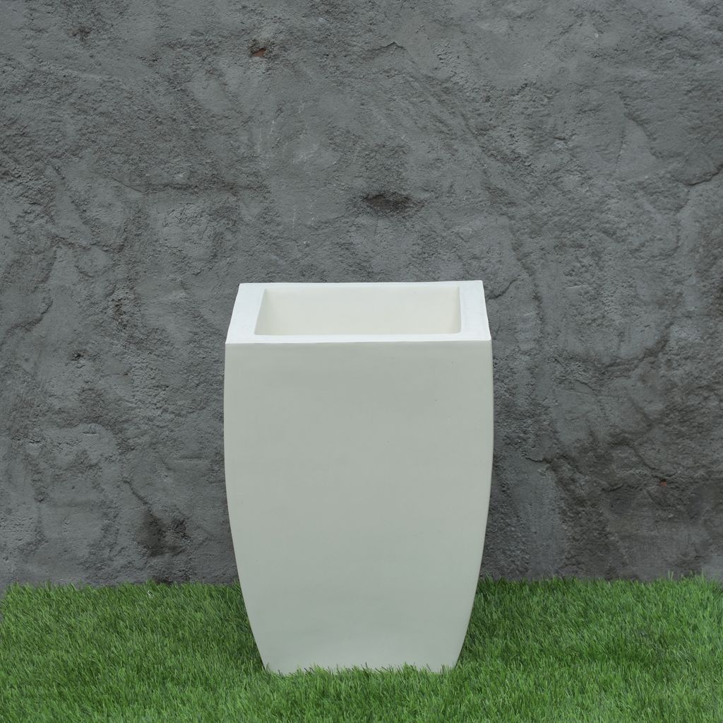 Curved Square Single-Bodied Fiberglass Planter-White-14X12X30 Inches