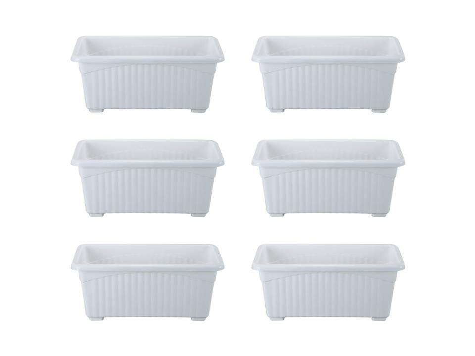 Set of 6 - 20 Inch White Rectangle Plastic Pot
