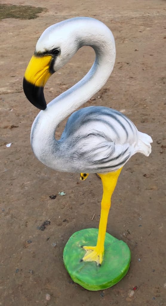 36 Inch - White Flamingo Fiber Resin Statue