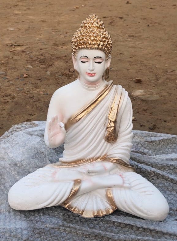 12 Inch - Fiber Resin Gold White Buddha Statue